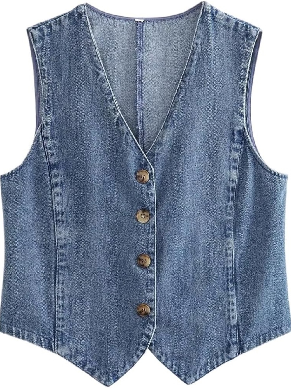 NWT Denim Button-Front Vest in Light Blue